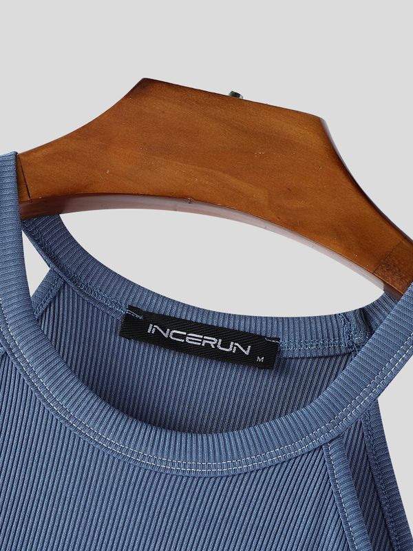 Men's Vintage Ribbed Slim Fit Cropped Utility Tank SKUL55360