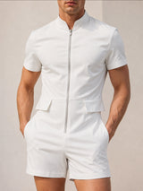 Men's High-Street American Vintage Techwear Zippered Mock-Neck Utility Jumpsuit SKUL74849