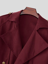 Men's Retro Urban Casual Epaulet Cuff Strap Cinched Waist Structured Twill Long Sleeve Lapel Collar Jacket SKUL78332