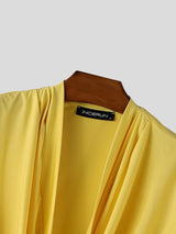 Men's Solid Color Draped Neck Cropped Short Sleeve T-shirt SKUL56615