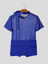 Men's Sheer Mesh Elongated Ribbon Tie Short Sleeve T-shirt SKUL56286