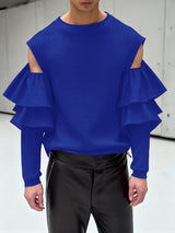 Men's Cutout Design Ruffle Long Sleeve T-shirt SKUL46571