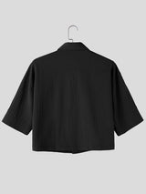 Men's Romantic Avant-Garde Sunflower Embroidered Drop Shoulder Half Sleeve Shirt SKUL78943