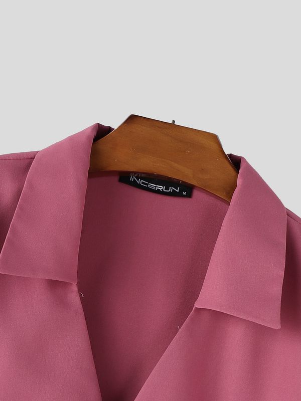 Men's Solid Color V Neck Half Sleeve Shirt SKUL58602