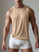 Men's Avant-Garde Resort Open Side Cutout Drawstring Hem Ribbed Sleeveless Hooded Tank SKUL78122