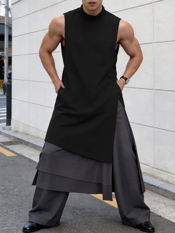 Men's Casual Long Hem Crew Neck Tank SKUL58887