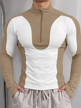 Men's Sporty Techwear Cross-Training Two-Tone Stand Collar Slim-Fit T-shirt SKUL84071
