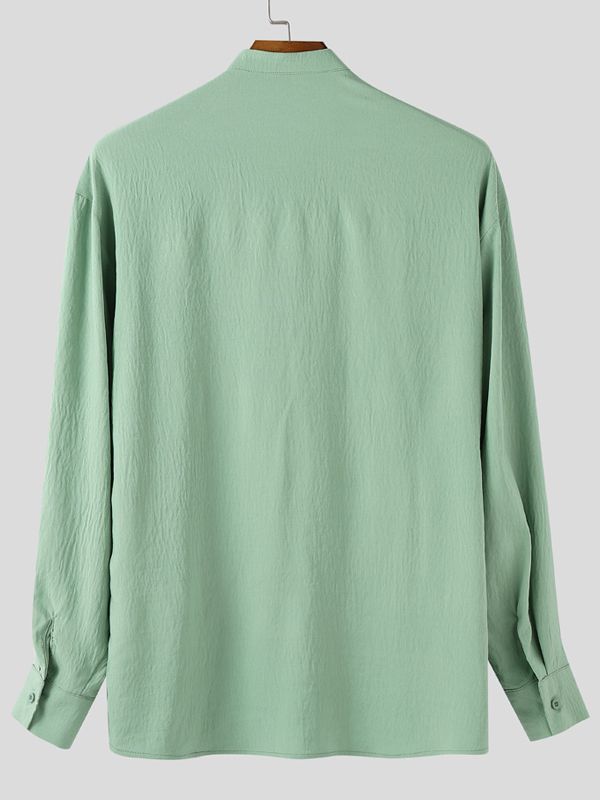 Men's Color Block Stand Collar Long Sleeve Shirt SKUL39392