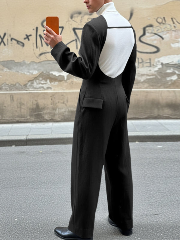 Men's Back Cutout Design Long Sleeve Jumpsuit SKUL43629