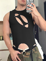 Men's Solid Color Irregular Cut Casual Tank SKUL25110