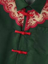 Men's Modern Chinoiserie Dragon Embroidery Frog Button Cuban Collar Short Sleeve Shirt SKUL56078