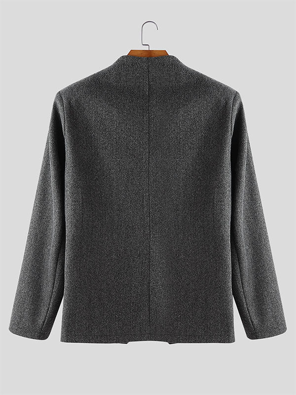 Men's Solid Color Slant Placket Casual Long Sleeve Jacket SKUL29764