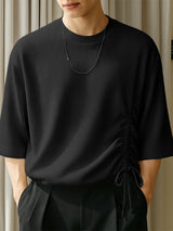 Mens Solid Color Textured Drawstring Short Sleeve T-Shirt SKUL16850