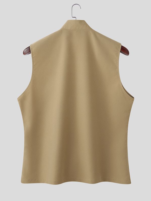 Men's Asymmetric Metal Buckle Strap Sleeveless Waistcoat SKUL61184