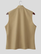 Men's Asymmetric Metal Buckle Strap Sleeveless Waistcoat SKUL61184