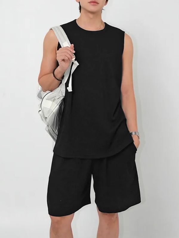 Men's Minimalist Textured Casual Two Pieces Outfit SKUL45251