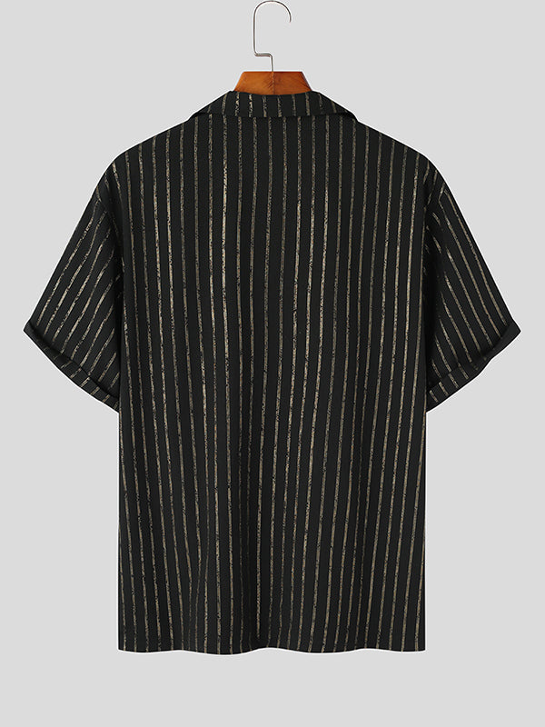 Mens Glitter Striped Casual Short Sleeve Shirt SKUK16991
