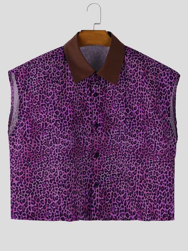Men's Leopard Print Cropped Sleeveless Shirt SKUL56147
