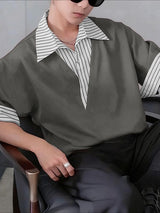 Men's Stripe Patchwork Short Sleeve Shirt SKUL47772