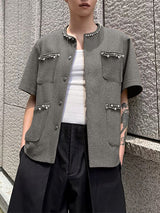 Men's Pearl Decor Short Sleeve Jacket SKUL29621