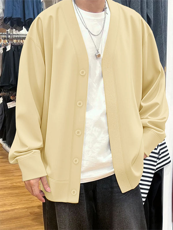 Men's Solid Color Button Long Sleeve Cardigan SKUL24197