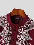 Mens Ethnic Print Half Button Muslim Henley Shirt SKUK29494