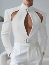 Men's Solid Color Hollow Out Long Sleeve Blazer SKUL27321