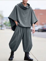 Men's Solid Color Hooded Neck Scarf Two Pieces Outfit SKUL42297