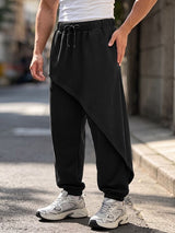 Men's Avant-Garde High Street Asymmetrical Diagonal Overlay Drawstring Elastic Waist Full Length Sweatpant SKUL82457