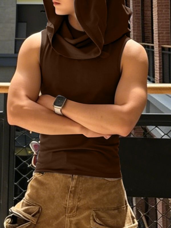 Men's Avant-Garde Streetwear Ninja Hooded Slim Fit Sleeveless Muscle Tank SKUL66021