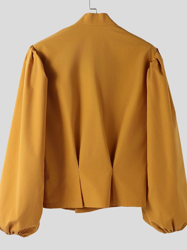 Men's Solid Asymmetrical Placket Puff Sleeve Shirt SKUL38918