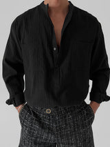 Men's Solid Color Textured Striped Long Sleeve Shirt SKUL31705