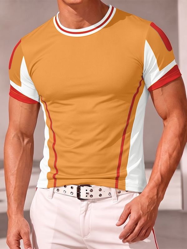 Men's Retro Athletic Color-Block V-Taper Muscle Fit T-shirt SKUL76700