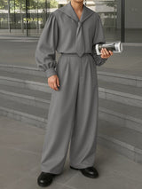 Men's Solid Navy Collar Casual Two Pieces Outfit SKUL33040