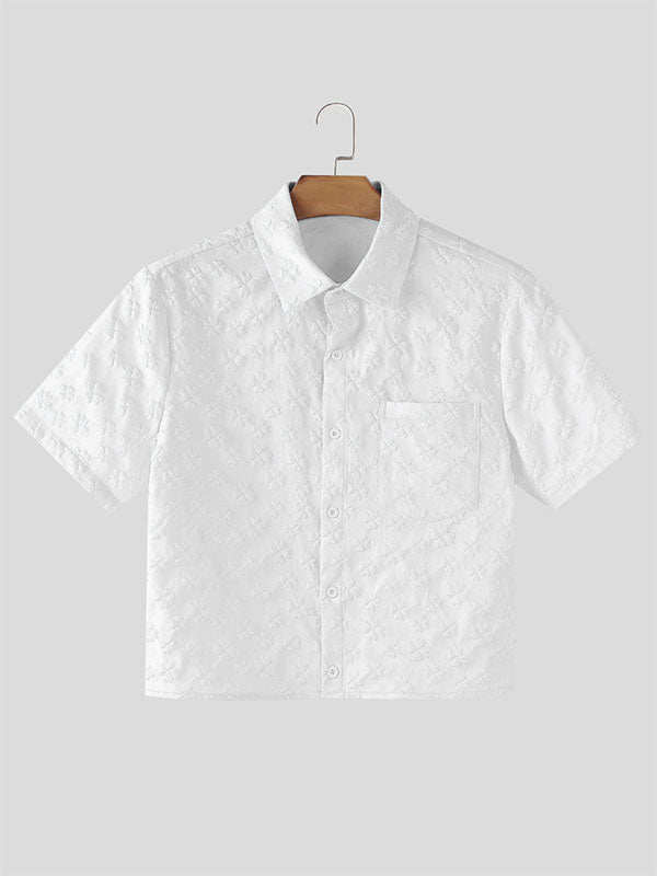 Mens Solid Color Textured Short Sleeve Shirt SKUL17918