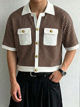 Men's Contrast Patchwork Striped Short Sleeve Shirt SKUL50764