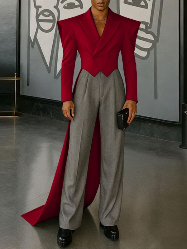 Men's Deconstructed Wide Shoulder Tail Casual Blazer SKUL41340