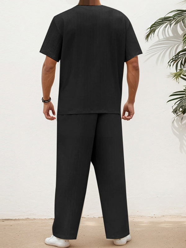 Mens Solid Color Textured Casual Two Pieces Outfit SKUL15627