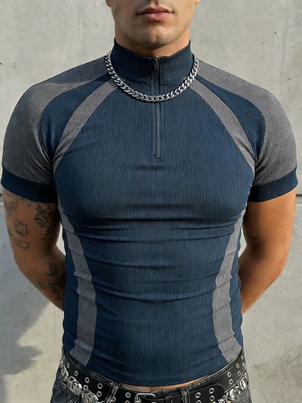 Men's Utility Style Contrast Color Short Sleeve T-shirt SKUL54077