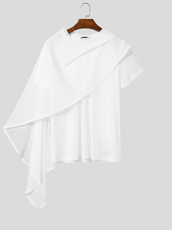 Men's Cape Design Striped Sheer Short Sleeve T-shirt SKUL56071