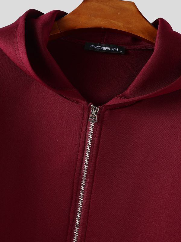 Men's Solid Color Zip Long Sleeve Hoodie SKUL36617