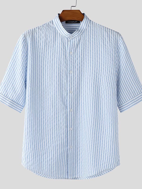 Men's Minimalist Stripe Short Sleeve Shirt SKUL49909