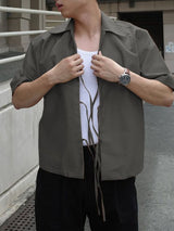 Men's Drawstring Patchwork Short Sleeve Shirt SKUL36626