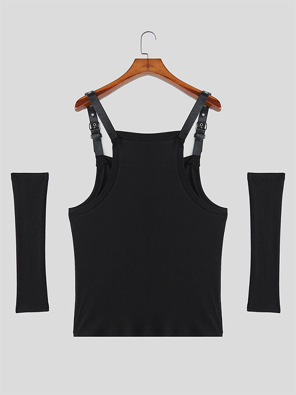 Mens Solid Color Leather Strap Casual Tank SKUL19777