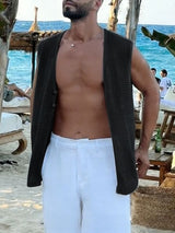 Men's Solid Color Textured Crochet Mesh Waistcoat SKUL55432