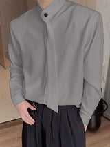 Men's Draped Scarf Loose Fit Long Sleeve Shirt SKUL50566