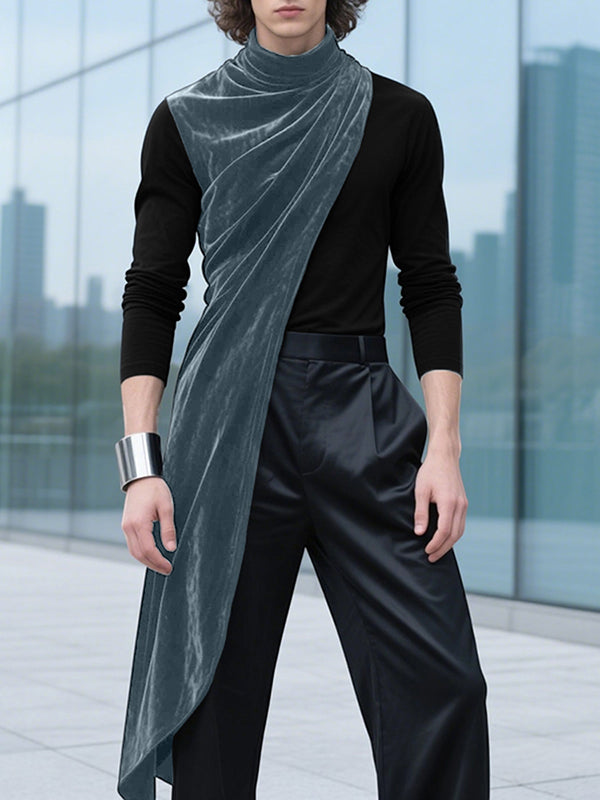 Men's Colorblock Layered High Neck Long Sleeve T-Shirt SKUL30476