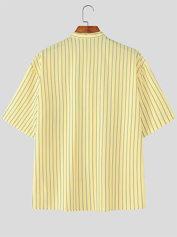 Mens Bow Ribbon Striped Short Sleeve Shirt SKUL19082