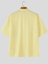 Mens Bow Ribbon Striped Short Sleeve Shirt SKUL19082