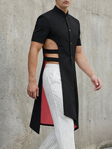 Men's Deconstructed Cut Out Long Hem Short Sleeve Shirt SKUL54570